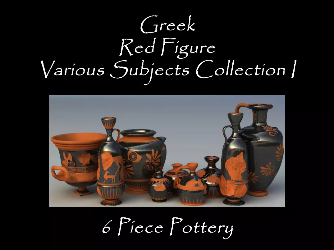Greek Red Figure Various Subjects Col I 6 Piece Pottery 3D model