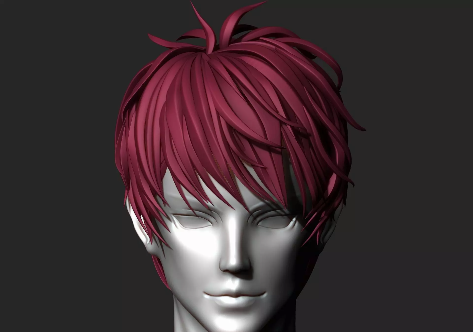 stylized anime male hair character lowpoly 3D model