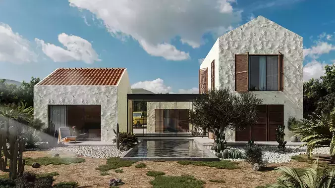 Desert Villa with Rough Stone 3D model