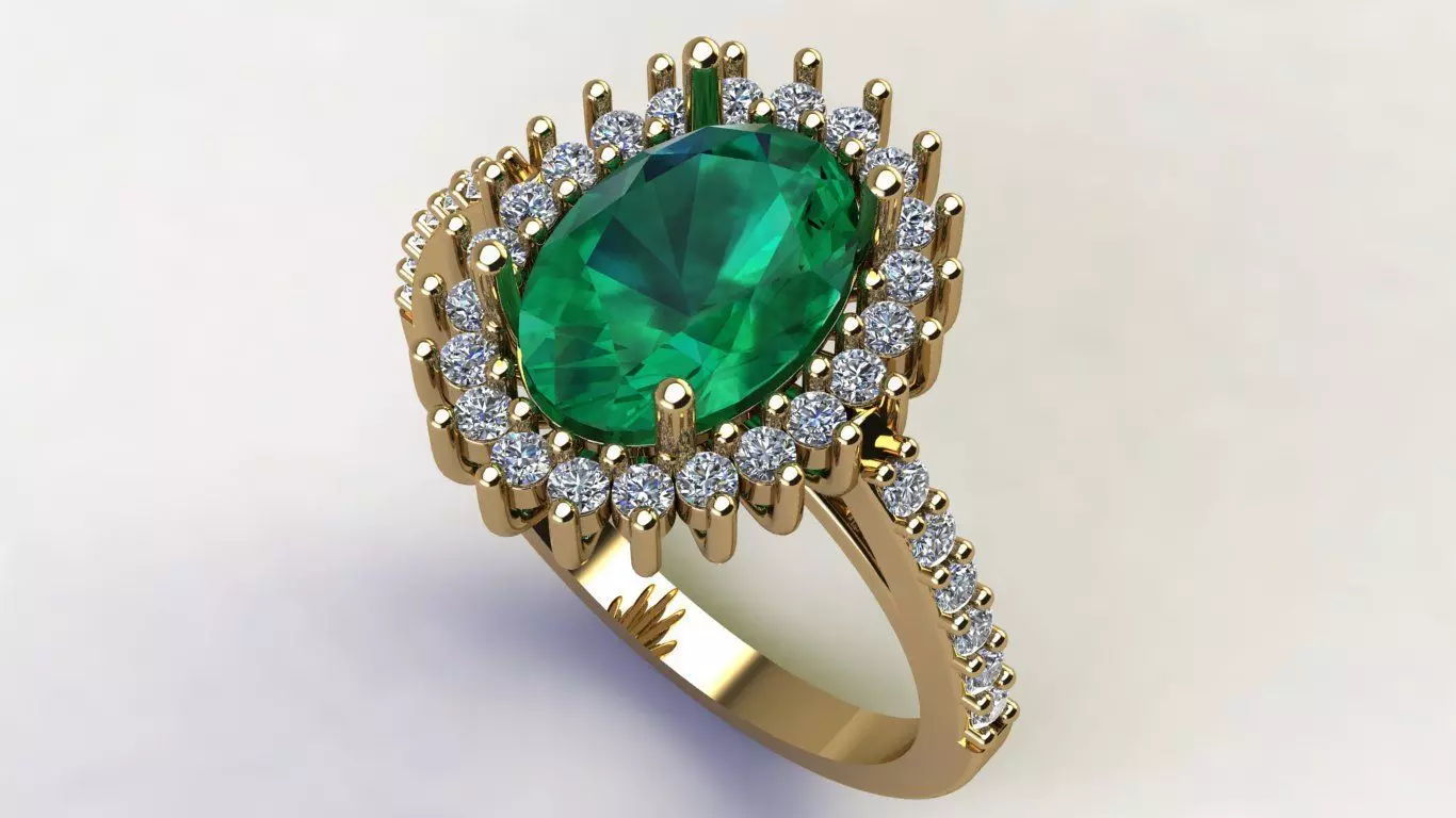 Oval Cluster Ring with Diamond 3D print model