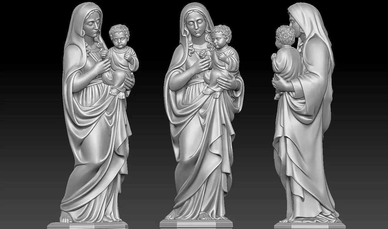 Mary with Baby Jesus Statue 3D print model