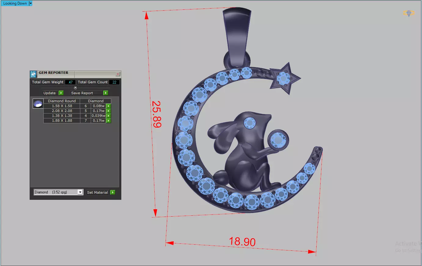 Rabit with moon Diamond pendant 3D print model