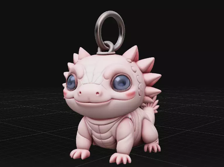 Cute Axolotl Keychain Kawaii Animal 3D Print Model Print-Ready 3D print model