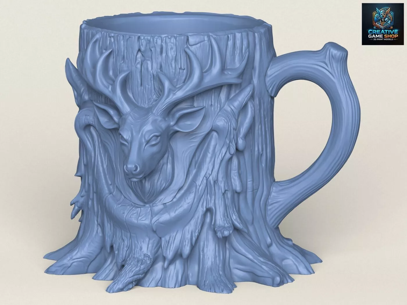 Deer Head Wooden Stump Mug 3D print model