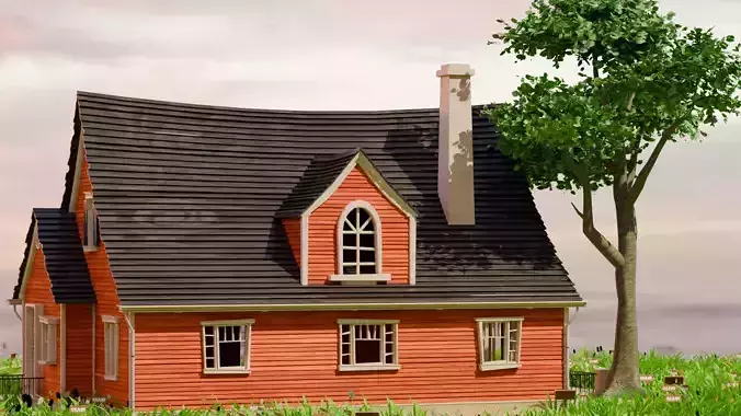 American Style Cottage Exterior 06 Low-poly 3D model