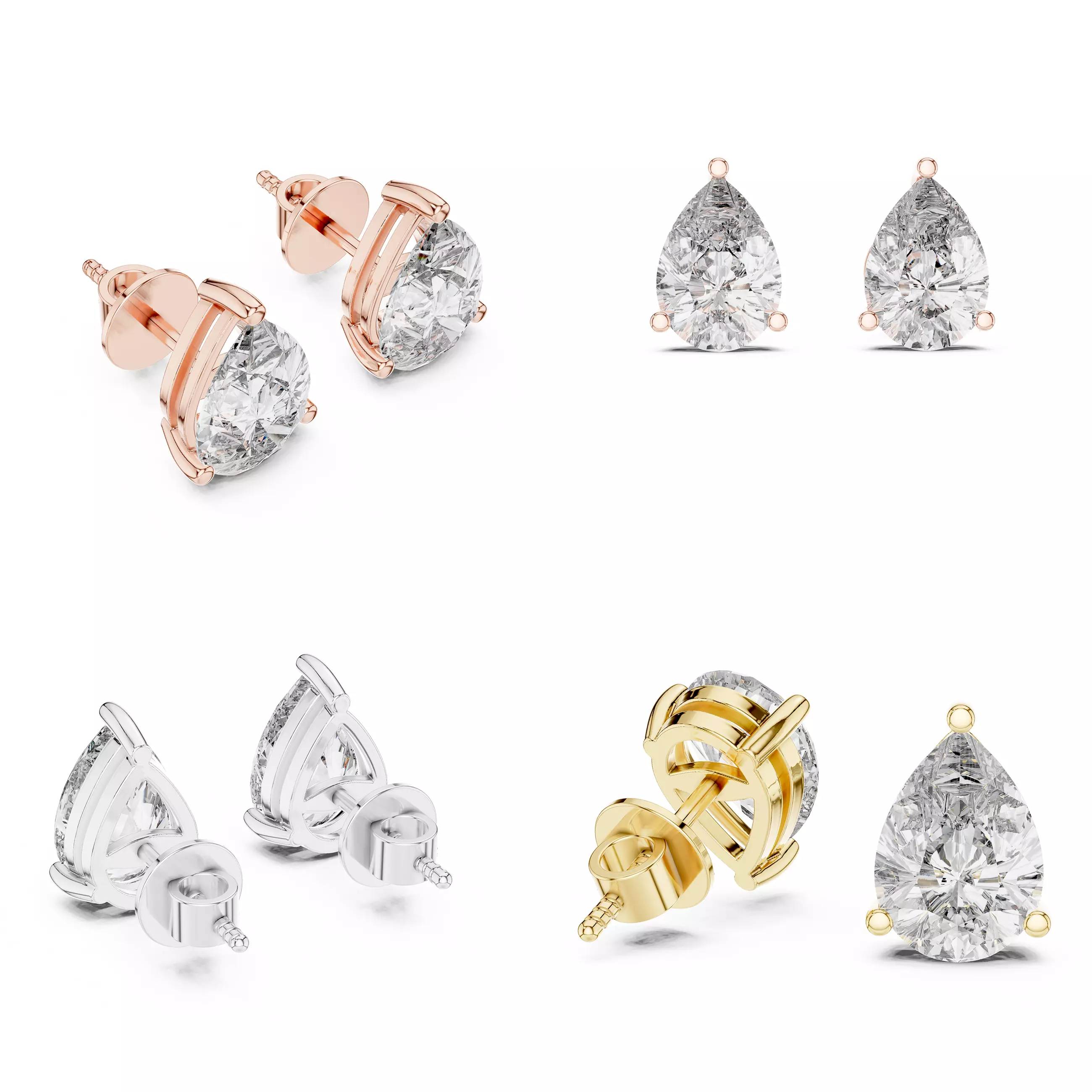 Pear Cut Diamond Stud Earrings CAD Model STL and 3DM 3D print model