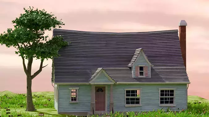 American Style Cottage Exterior 07 Low-poly 3D model