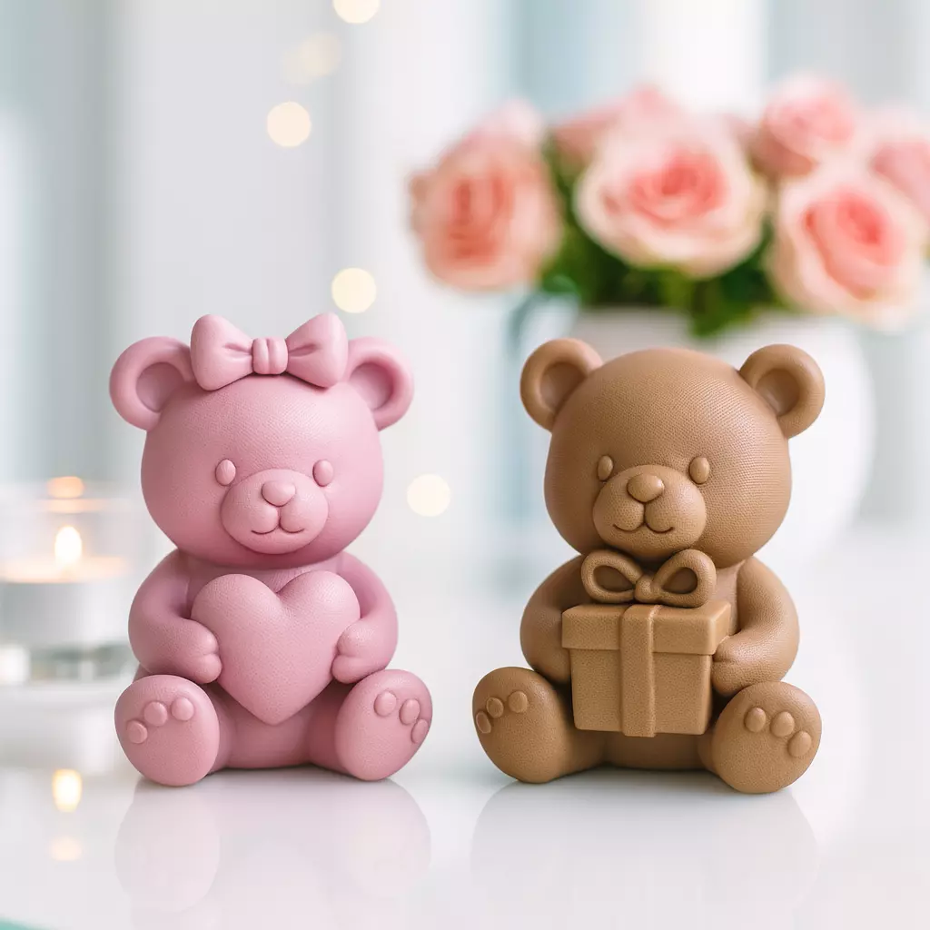 Valentine Teddy Bear Set 2 pcs Cute Bears with Heart 3D print model