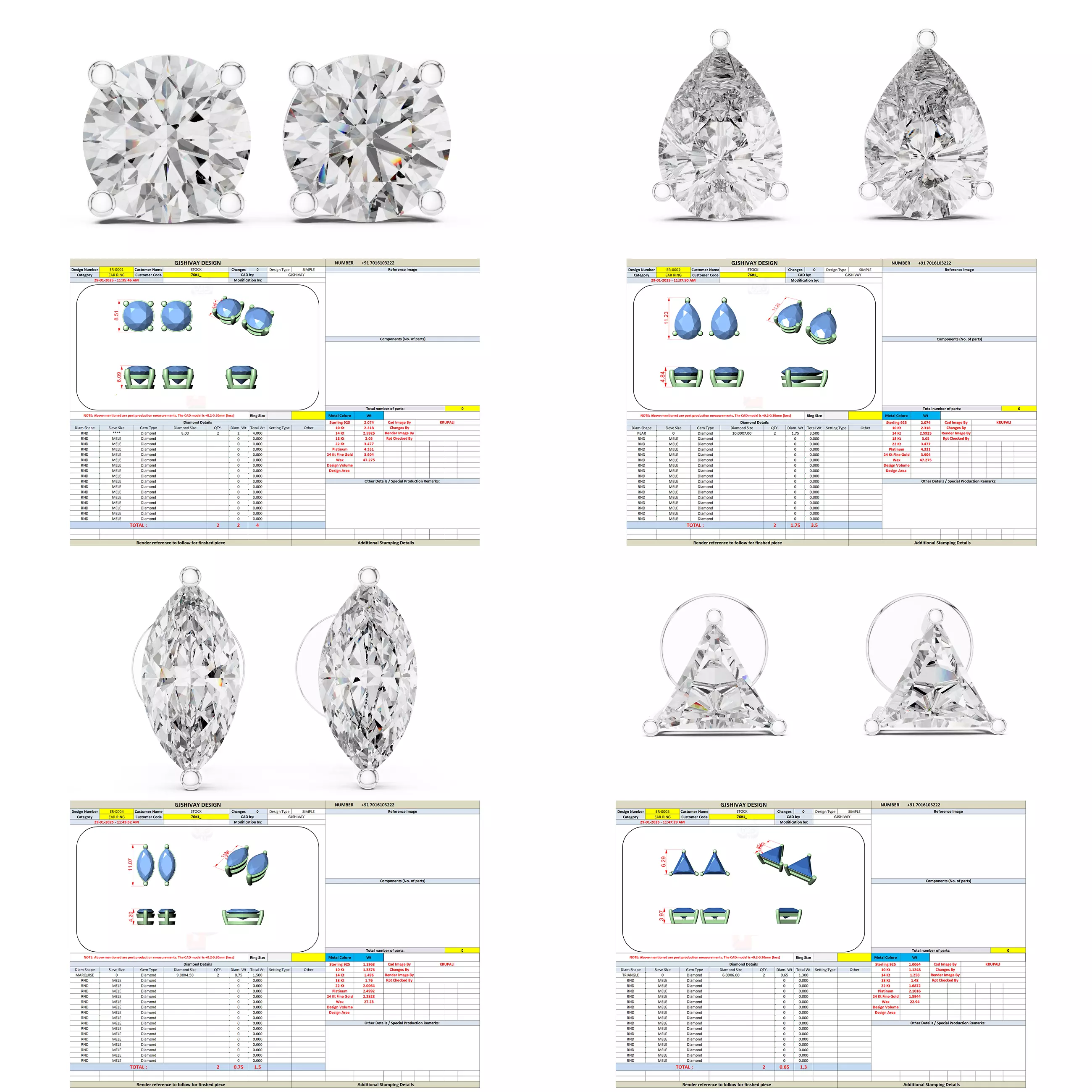 Premium Diamond Earrings CAD Zip STL and 3DM 21 Files 3D print model