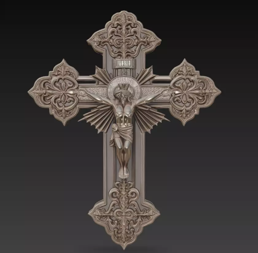 Ornate Crucifix Cross - Sacred Christian Wall Sculpture 3D Model 3D print model