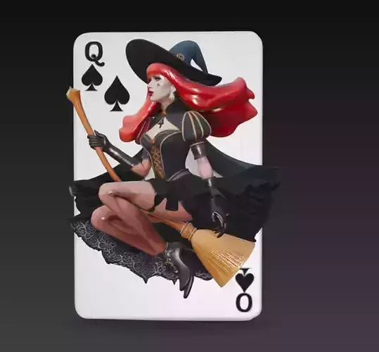 Queen of Spades Witch - Stylized Fantasy Card Sculpture 3D Model