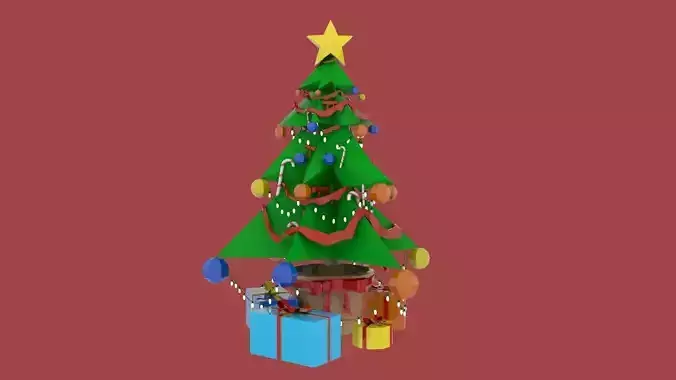 Stylized  Xmas tree  Low-poly 3D model