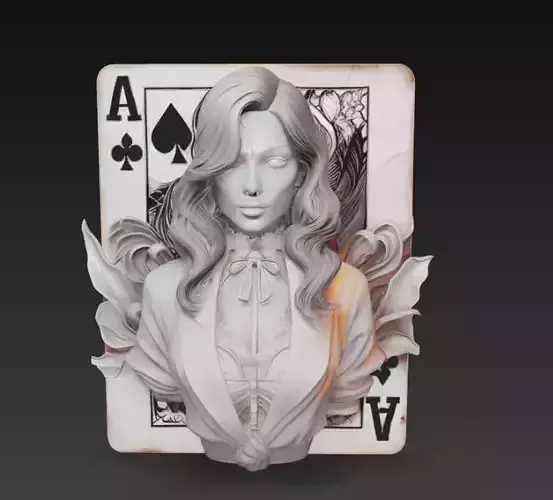 Ace of Spades Muse - Sculpted Playing Card Relief 3D Model