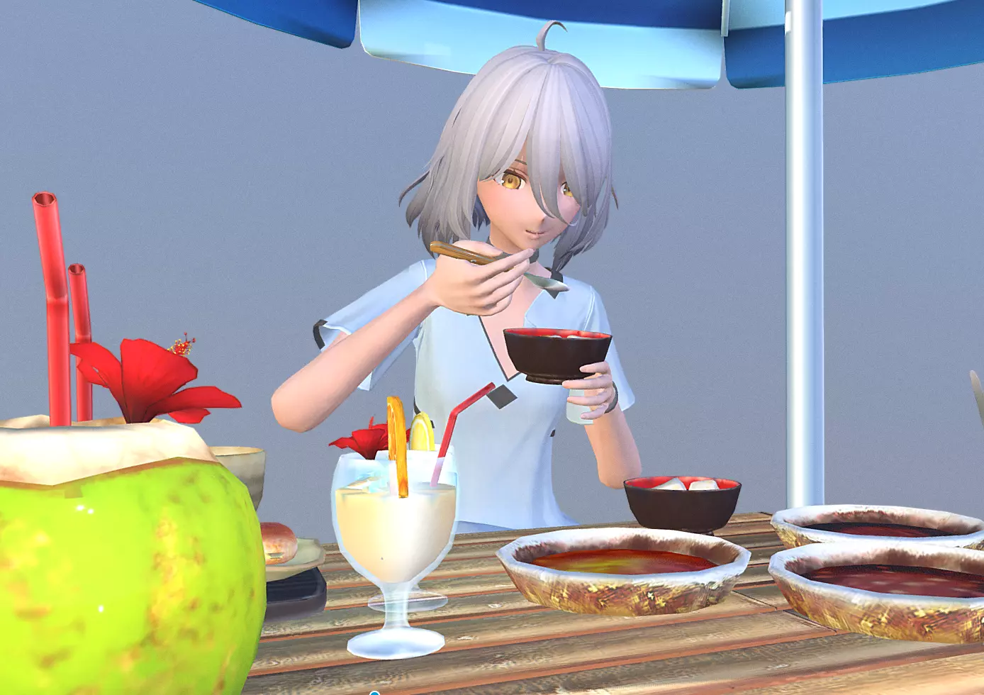 Cute Anime Breakfast eating Japanese Korean Food Animated 3D model