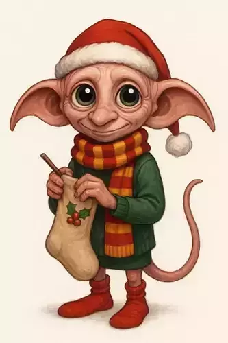 Christmas Elf with Stocking - Cute Holiday Figurine 3D Print