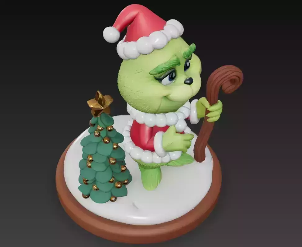 Grinch with Candy Cane - Cute Christmas Sculpture 3D Model 3D print model
