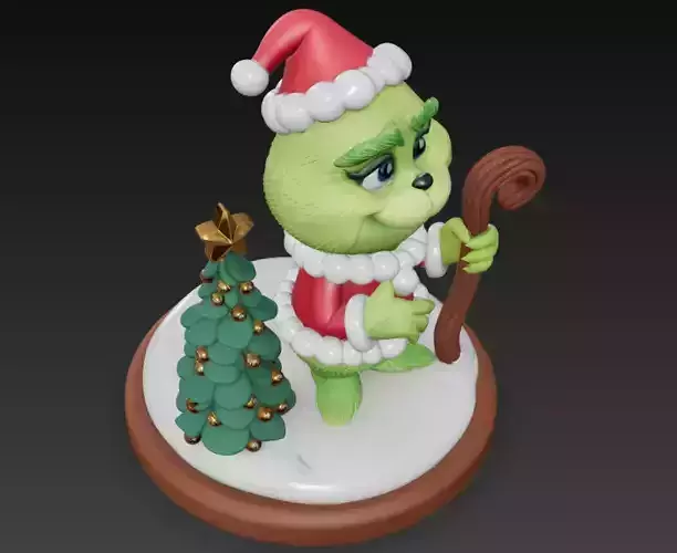 Grinch with Candy Cane - Cute Christmas Sculpture 3D Model