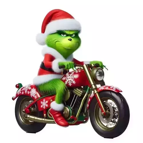Grinch on Christmas Motorcycle - Festive Holiday 3D Model