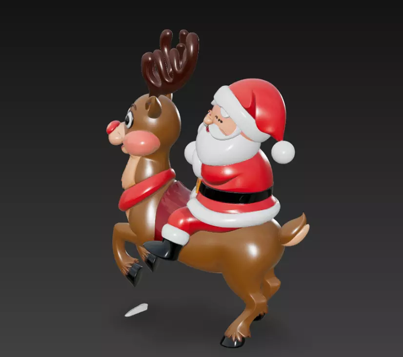Santa Riding Reindeer - Playful Christmas Sculpture 3D Model 3D print model