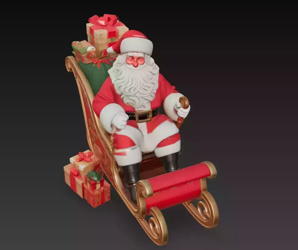 Santa Claus in Ornate Sleigh - Luxury Christmas Sculpture 3D 3D print model
