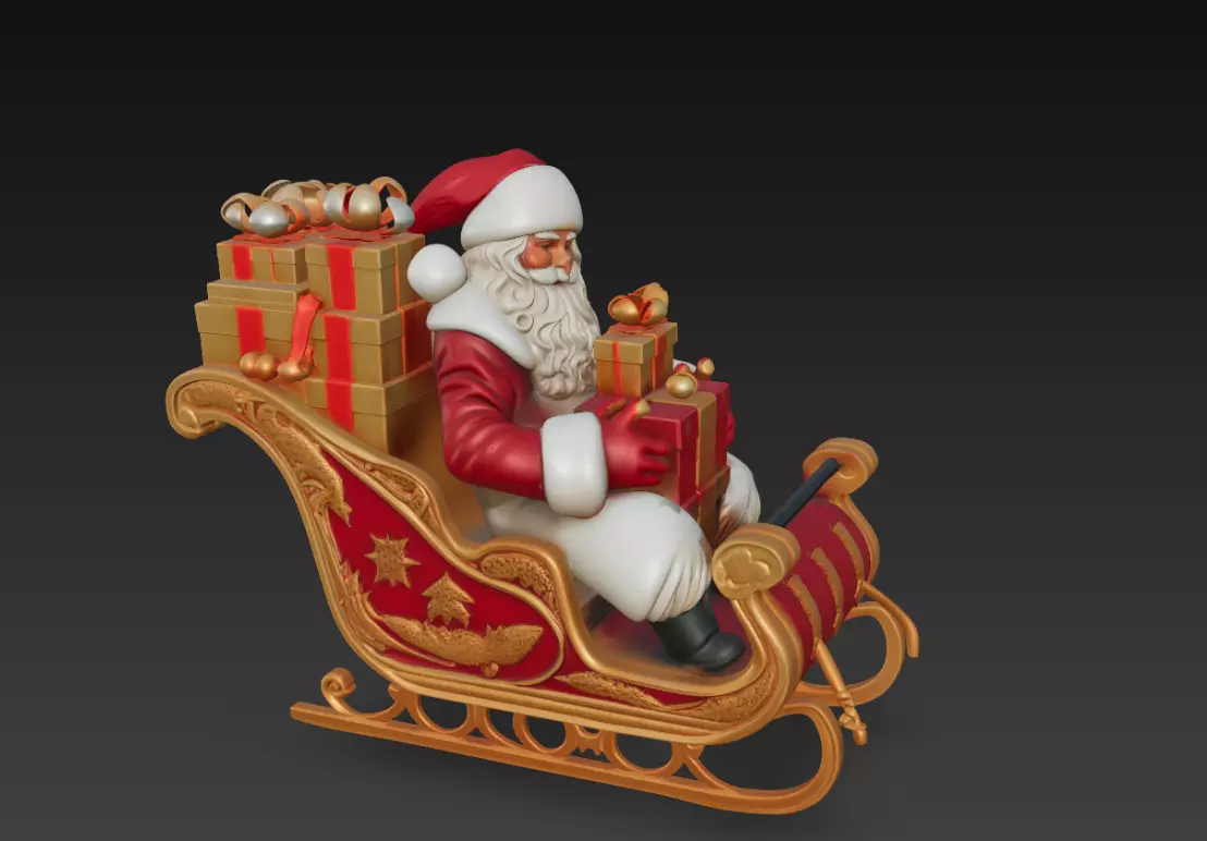 Santa Claus on Sleigh with Gifts - Christmas Holiday Sculptur... 3D print model