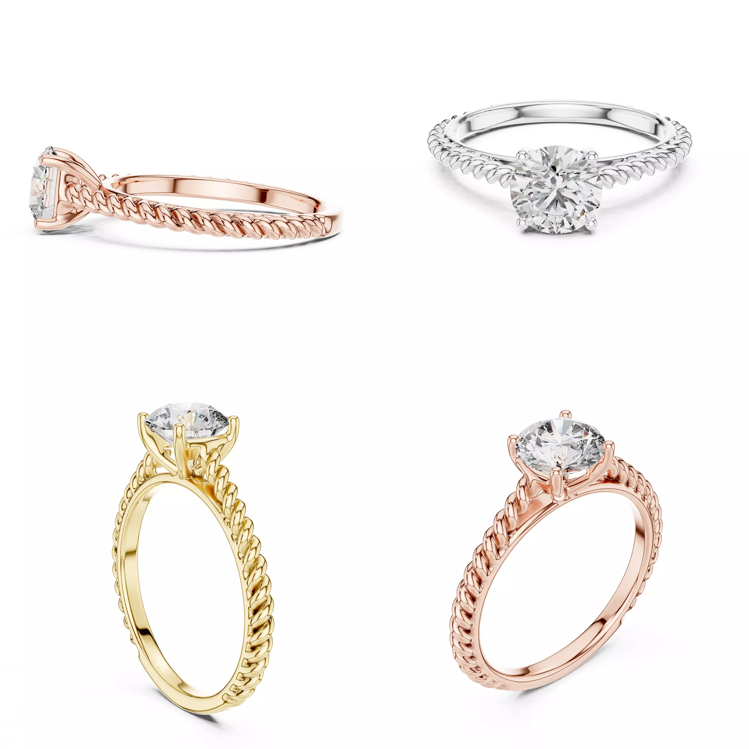 Twisted Rope Band Engagement Ring CAD Design STL 3DM 3D print model