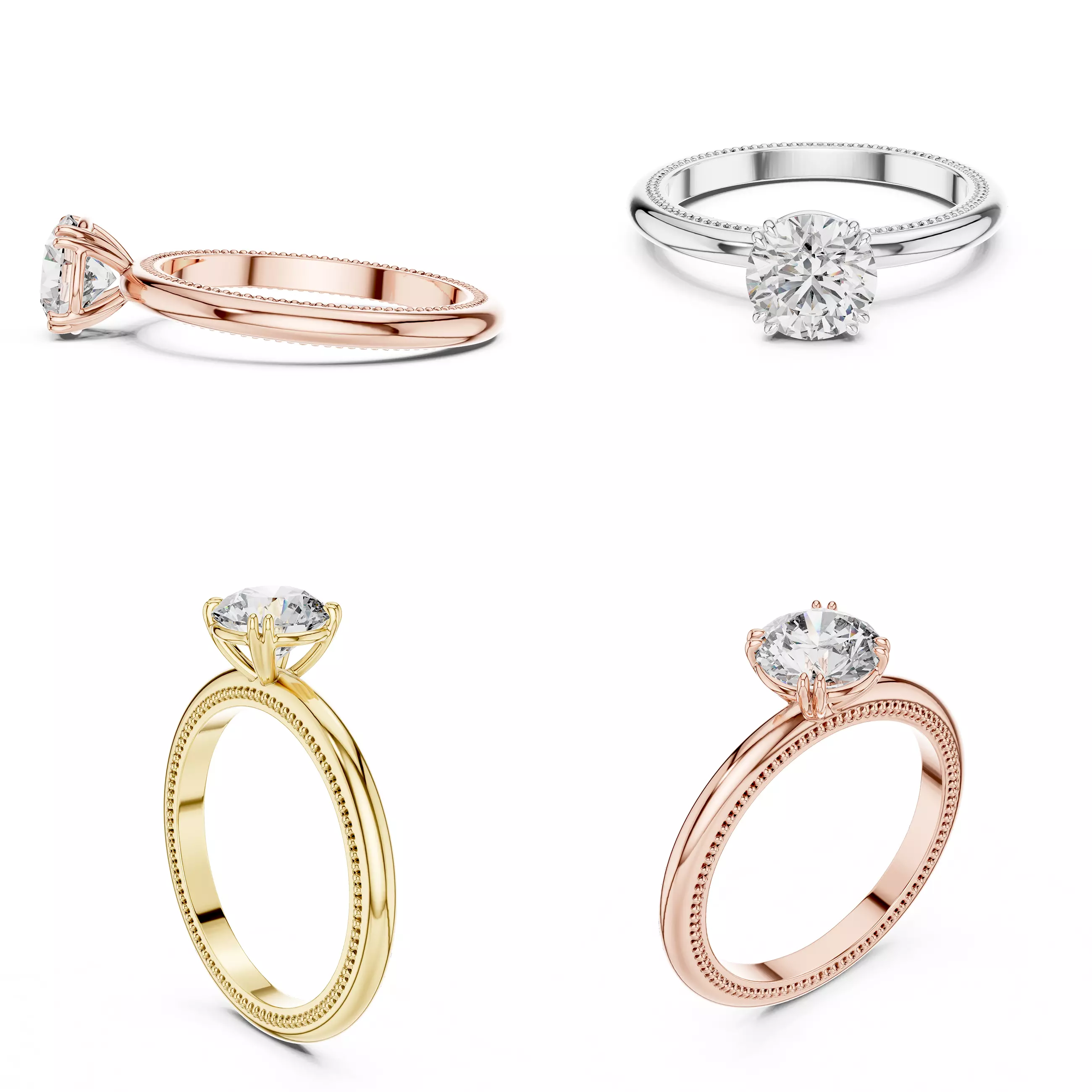 Milgrain Edge Engagement Ring CAD Design STL 3DM Jewelry 3D print model