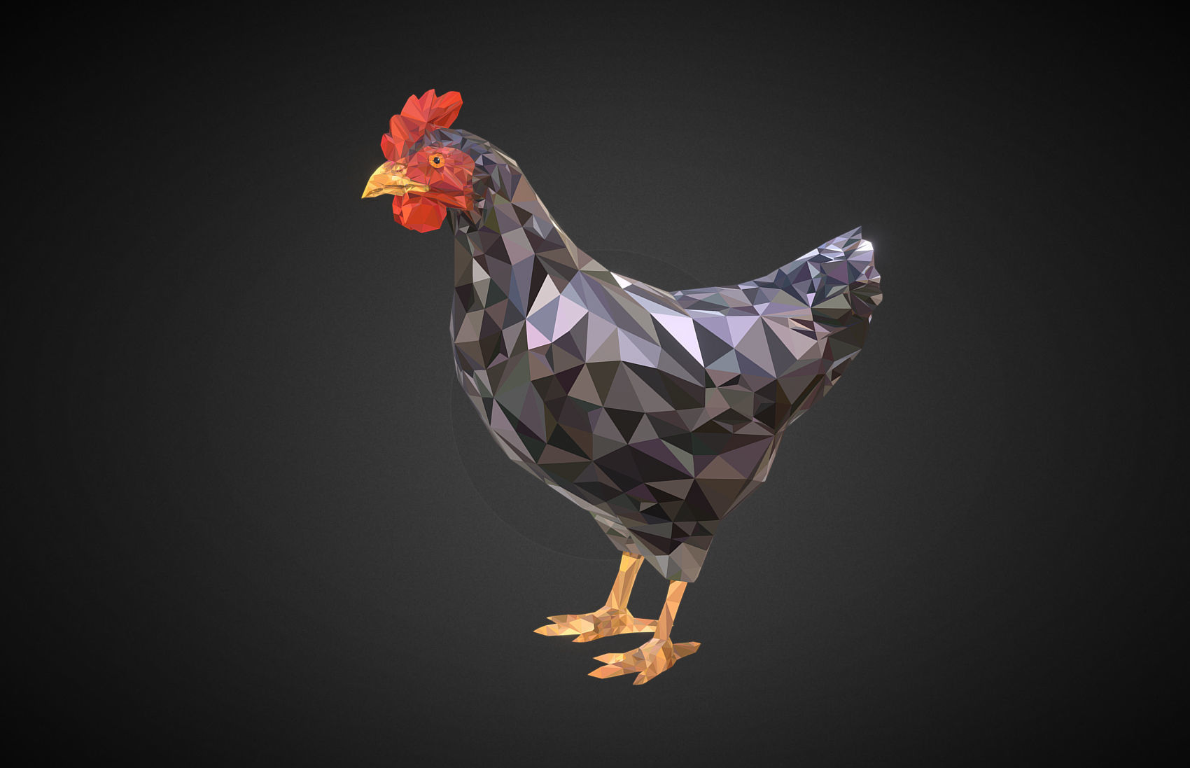 Christmas Chicken Grey Low Polygon Art Bird Low-poly 3D model_4