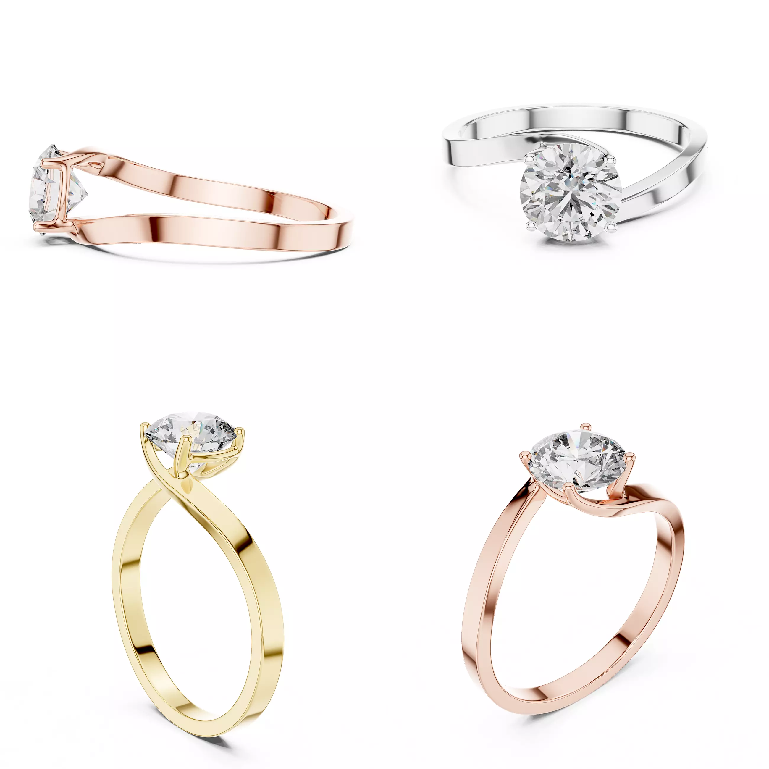 Modern Twist Solitaire Ladies Diamond Ring CAD Design 3DM STL 3D print model