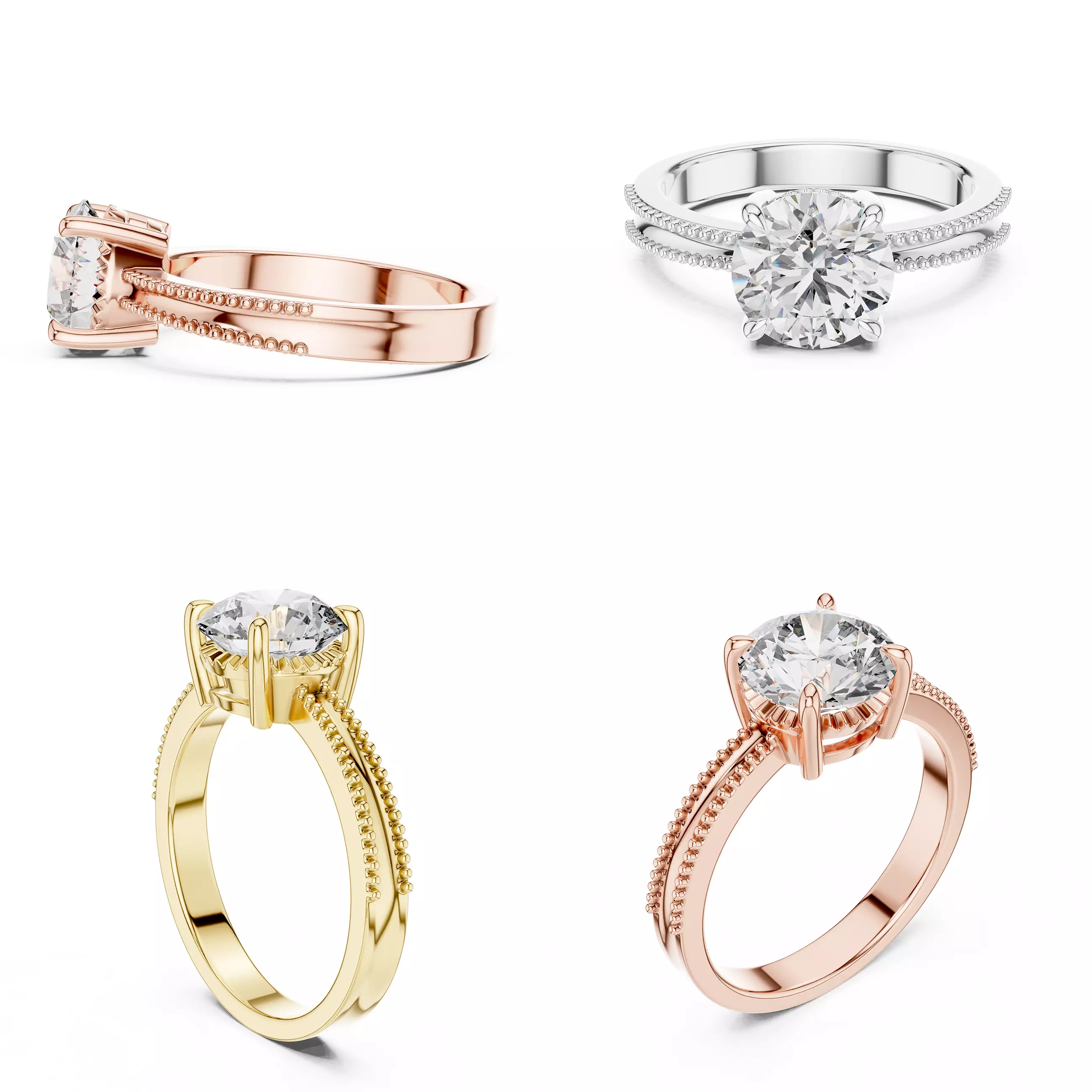 Elegant Beaded Shank Ladies Diamond Ring CAD Design 3DM STL 3D print model