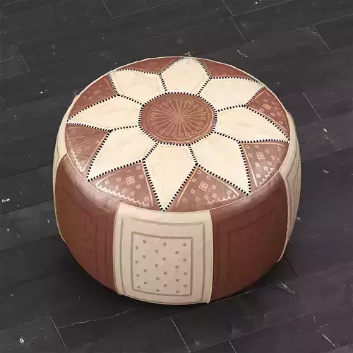 Moroccan Leather Pouffe Brown 3D model
