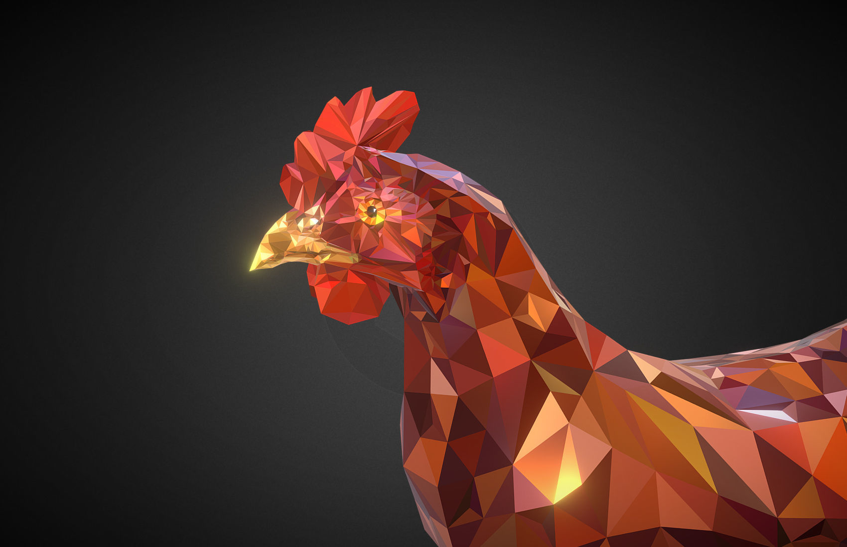 Christmas Chicken Redhead Low Polygon Art Bird Low-poly 3D model_1