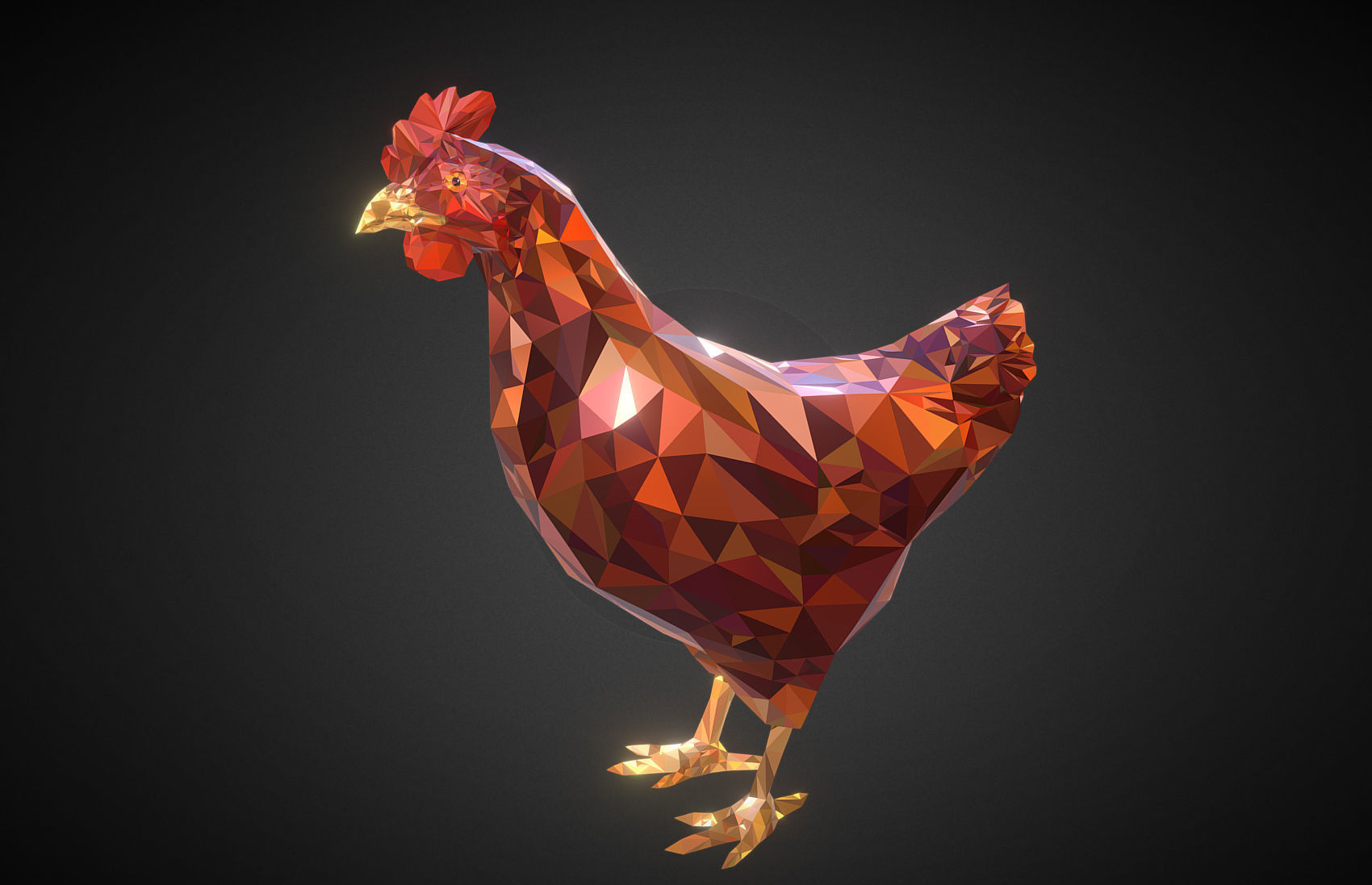 Christmas Chicken Redhead Low Polygon Art Bird Low-poly 3D model_5