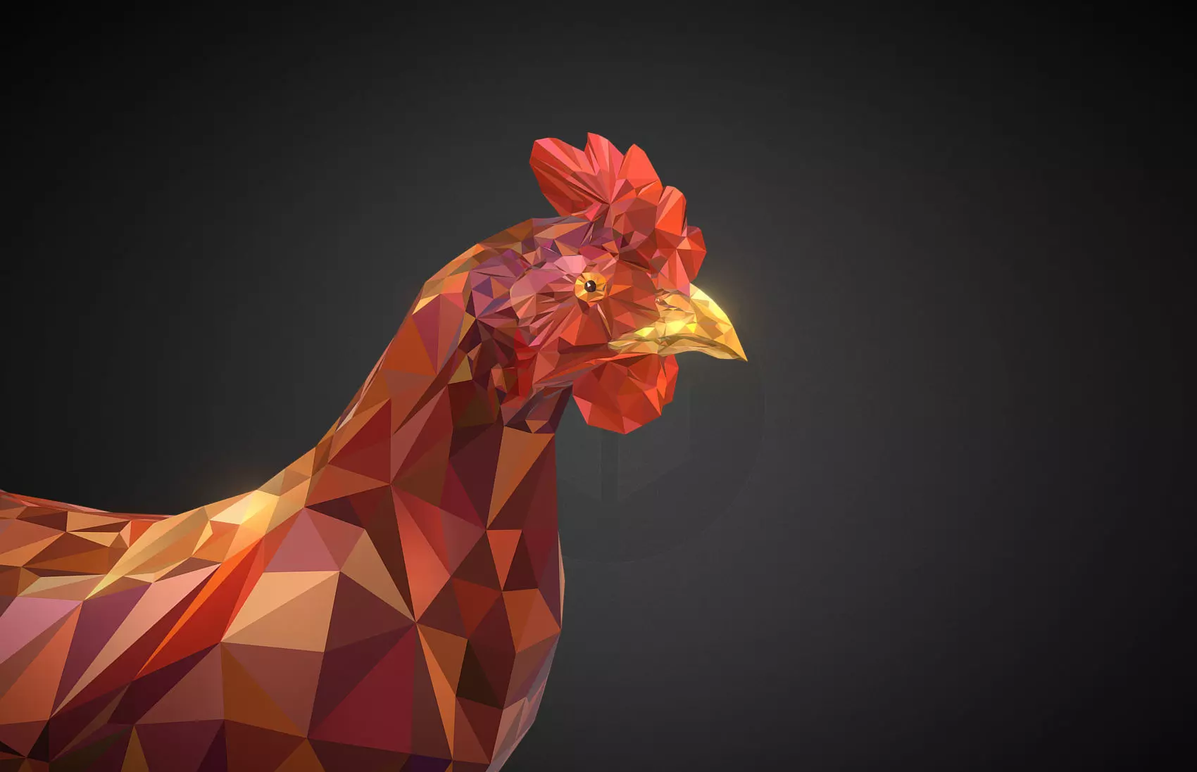 Christmas Chicken Redhead Low Polygon Art Bird Low-poly 3D model_0