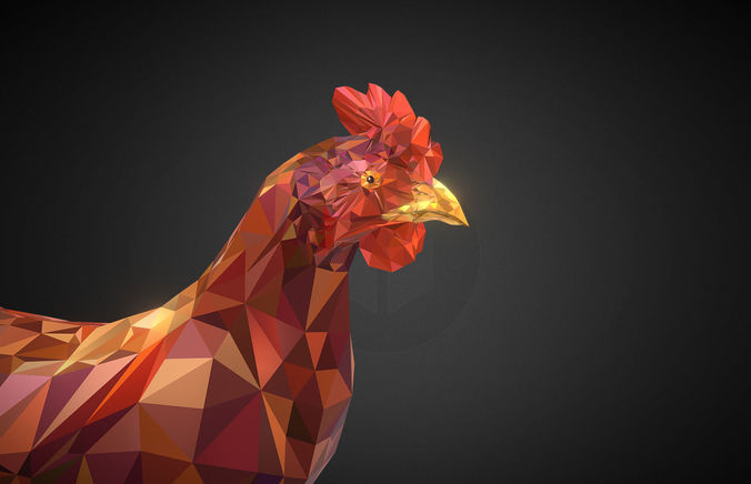 Christmas Chicken Redhead Low Polygon Art Bird Low-poly 3D model