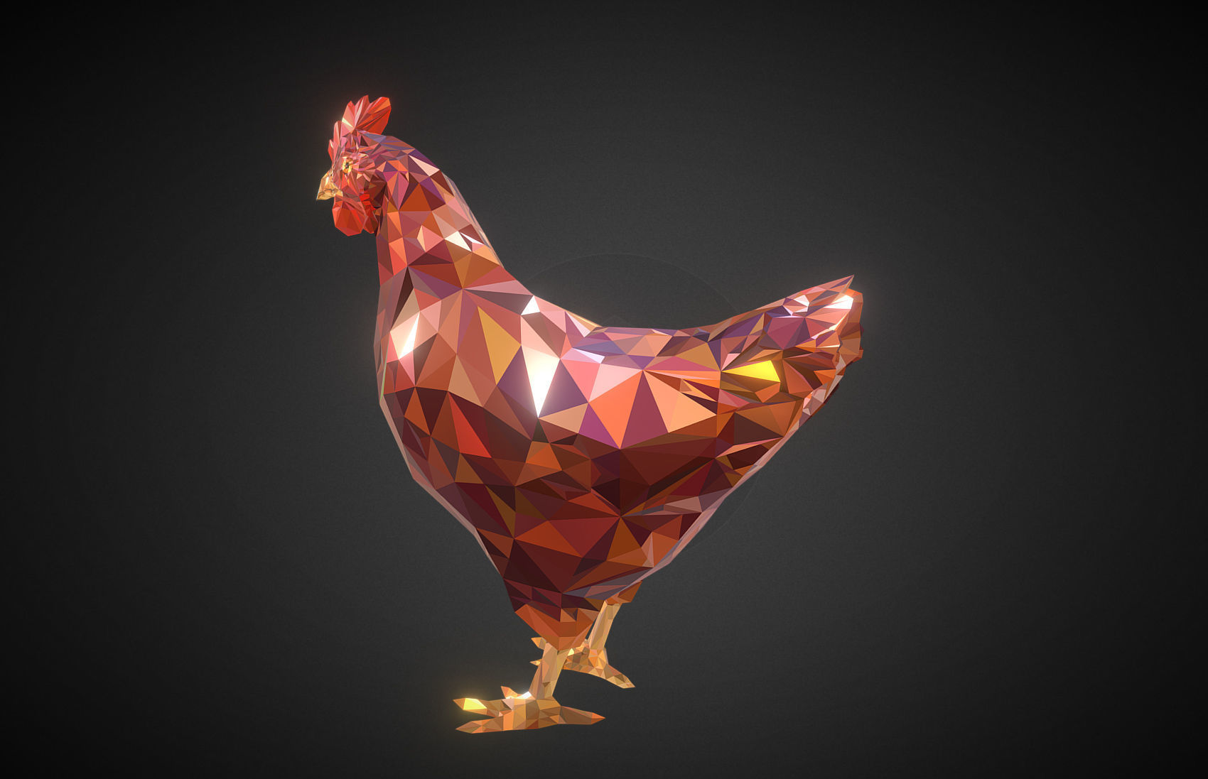 Christmas Chicken Redhead Low Polygon Art Bird Low-poly 3D model_3