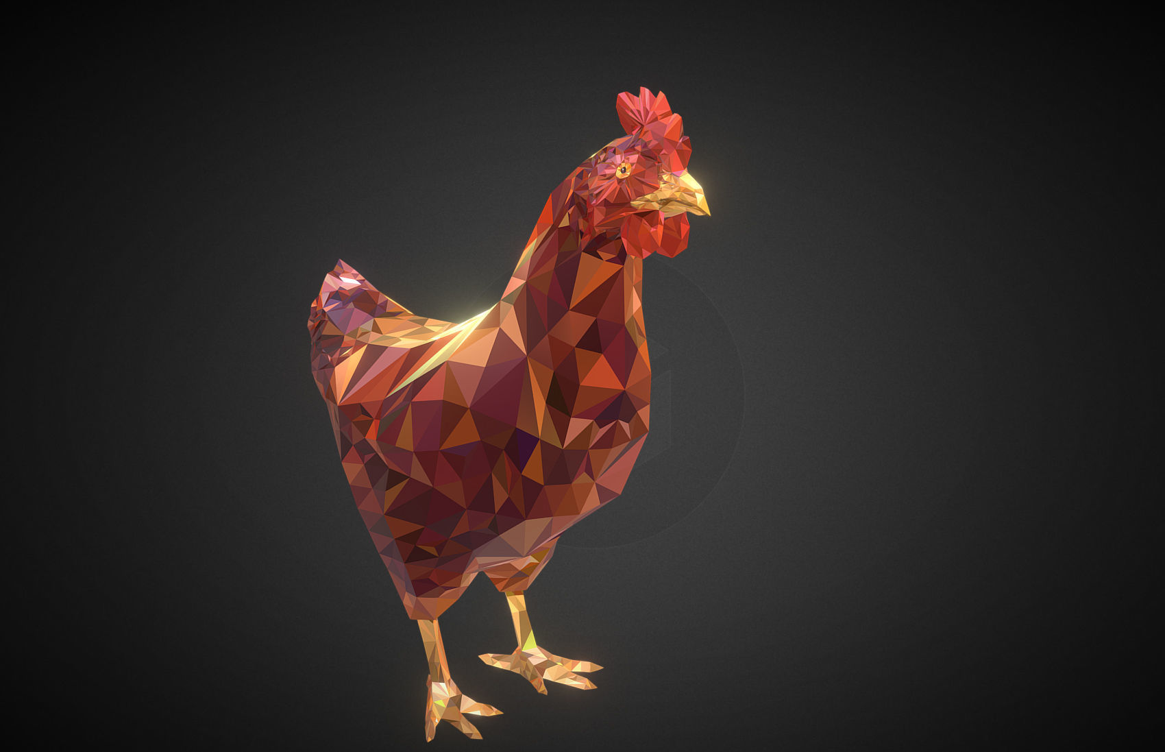 Christmas Chicken Redhead Low Polygon Art Bird Low-poly 3D model_4