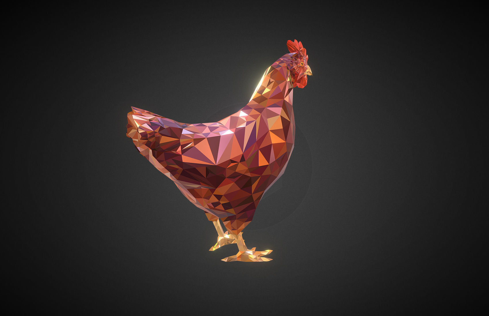Christmas Chicken Redhead Low Polygon Art Bird Low-poly 3D model_2