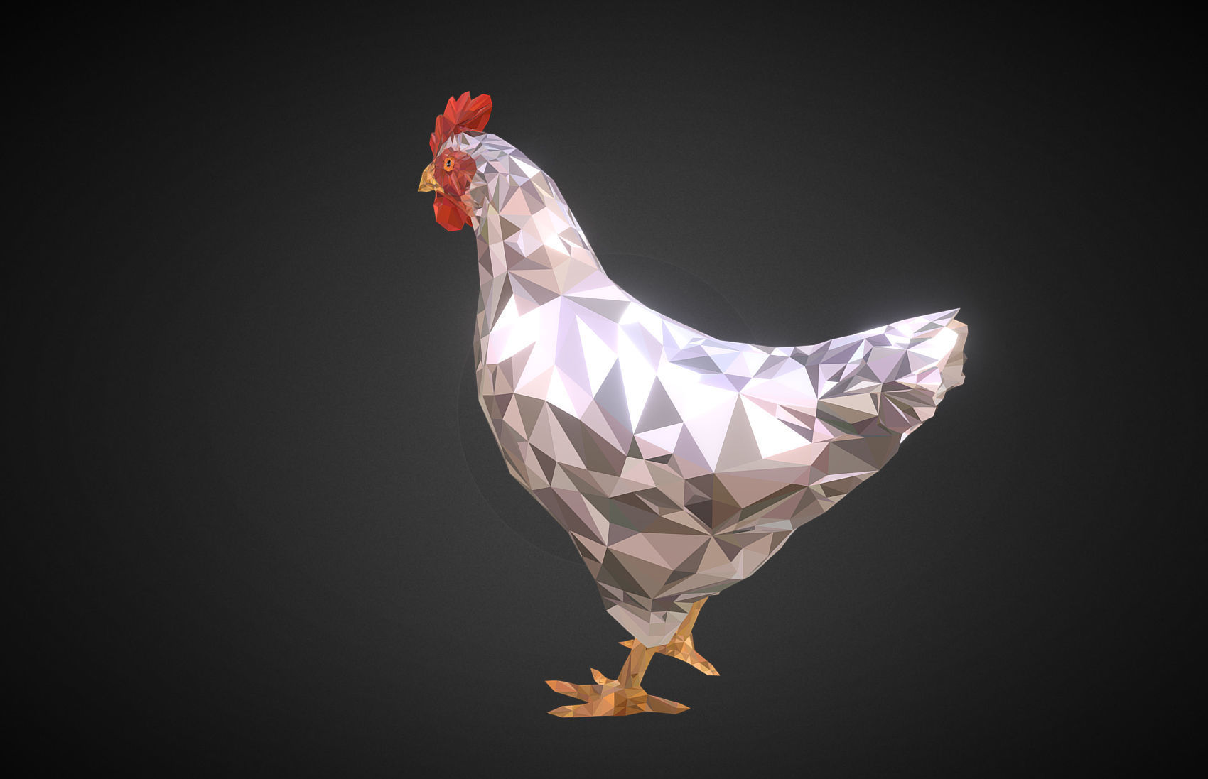 Christmas Chicken White Low Polygon Art Bird Low-poly 3D model_2