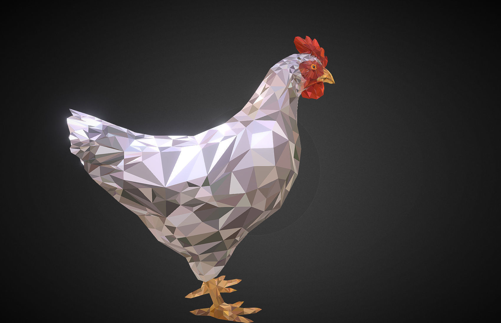 Christmas Chicken White Low Polygon Art Bird Low-poly 3D model_4
