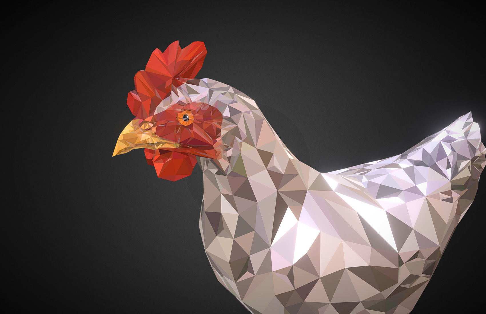 Christmas Chicken White Low Polygon Art Bird Low-poly 3D model_5