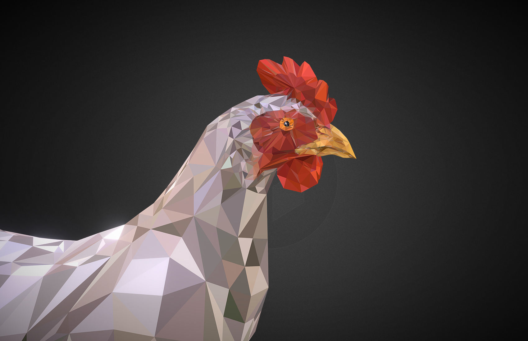Christmas Chicken White Low Polygon Art Bird Low-poly 3D model_3