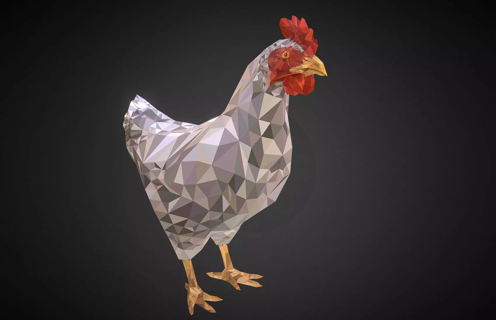 Christmas Chicken White Low Polygon Art Bird Low-poly 3D model_0