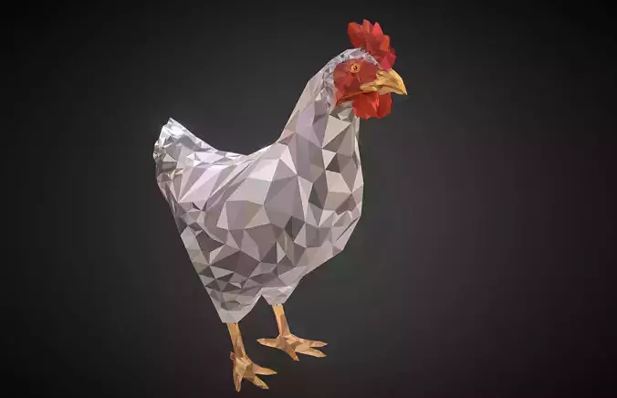 Christmas Chicken White Low Polygon Art Bird