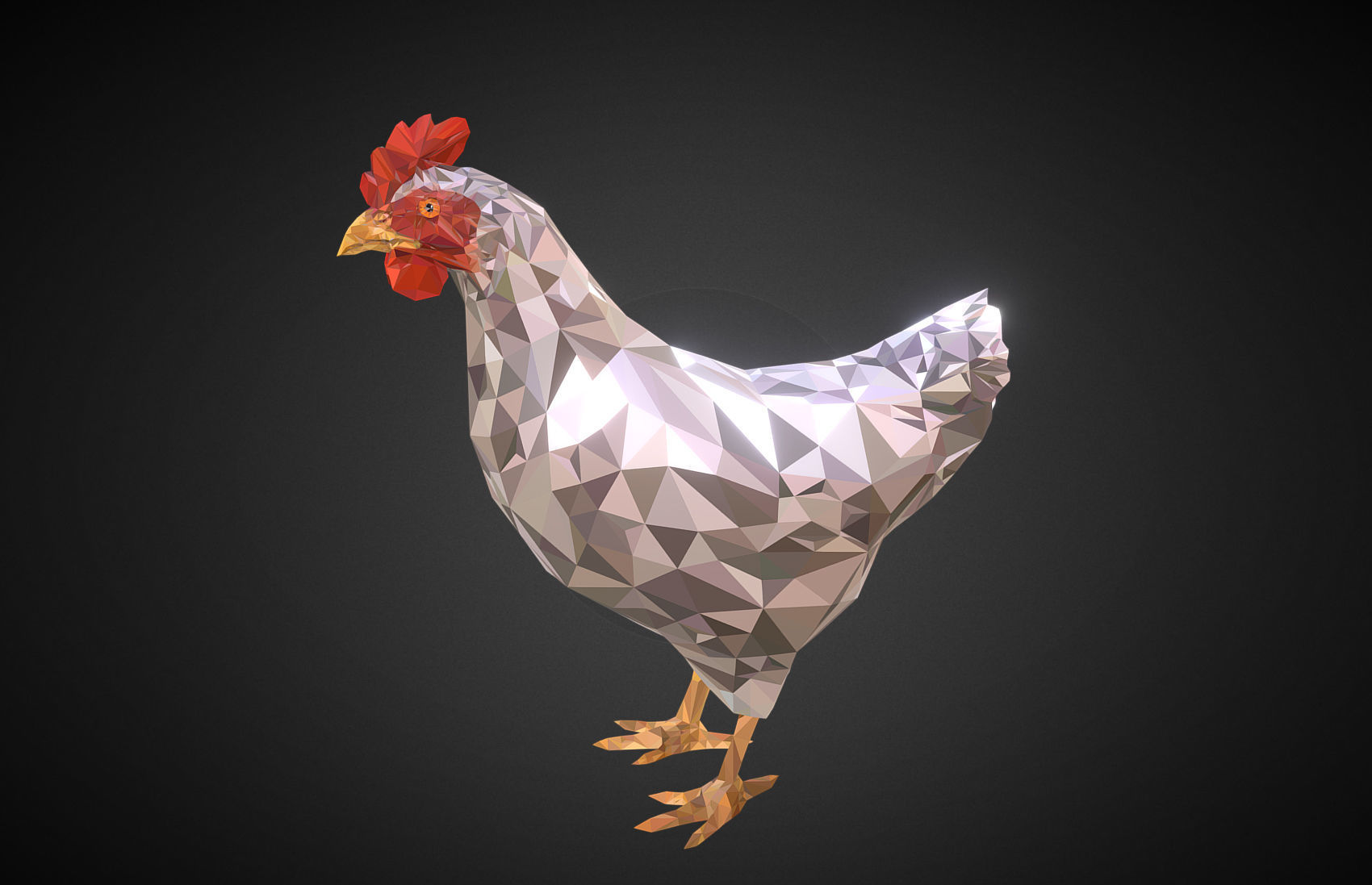 Christmas Chicken White Low Polygon Art Bird Low-poly 3D model_1