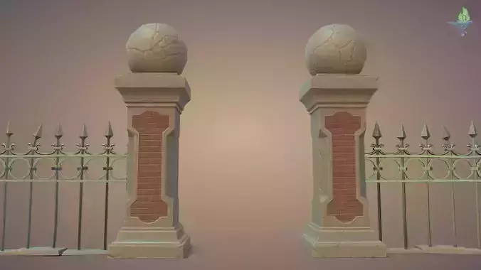 Graveyard Fences set Low-poly 3D model