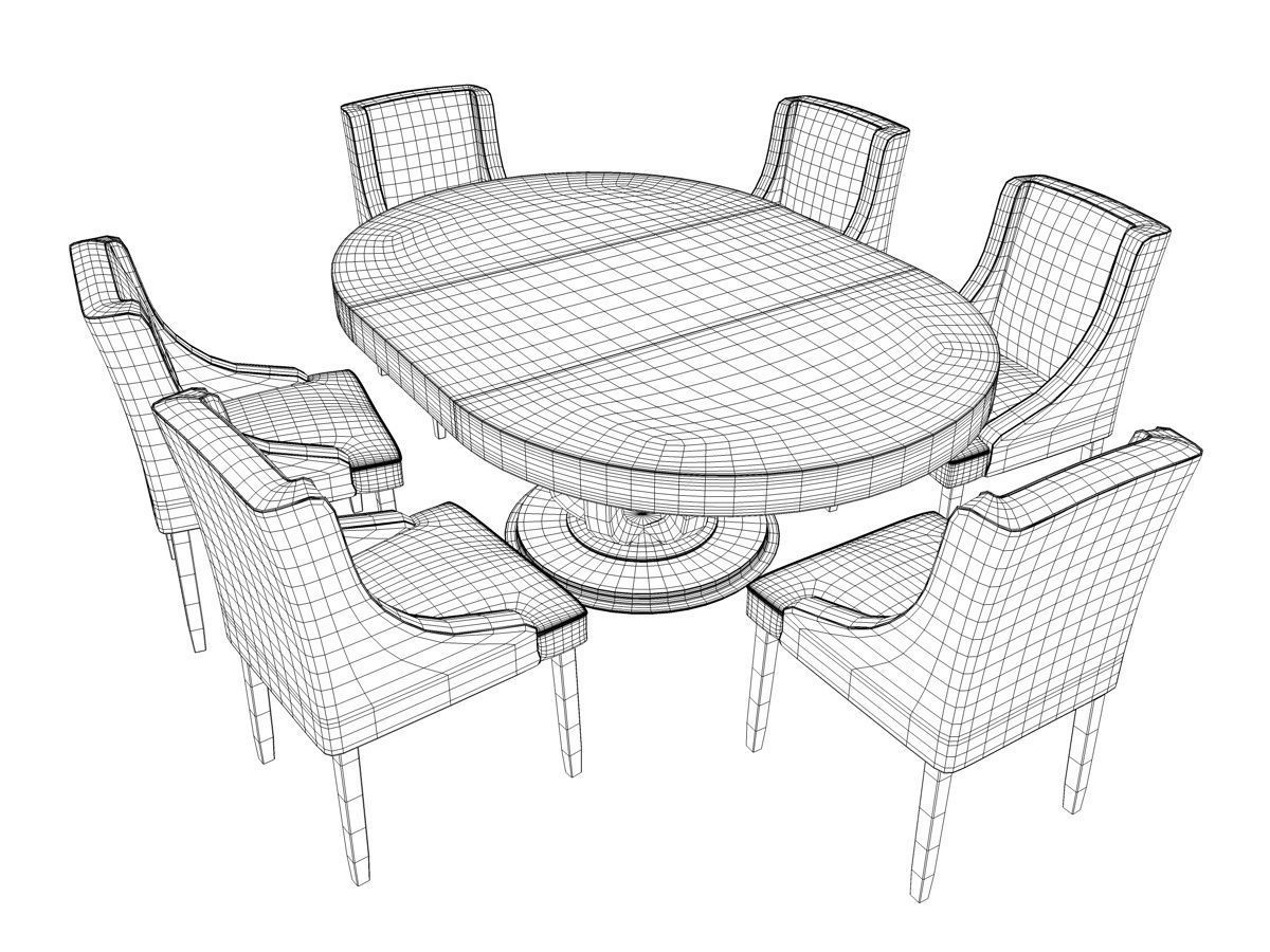 table with chairs set 3D model_7