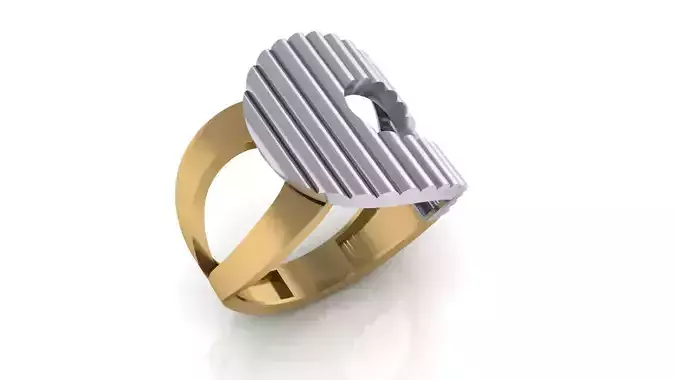 Two-Tone Grooved Texture Gold Rin