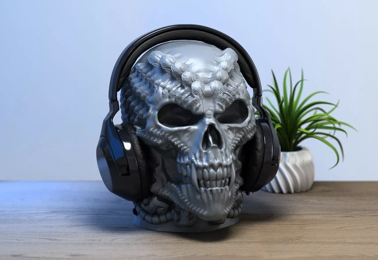 Skull Headphone Stand Cyborg Headset Stand Perfect Gamer a419 3D print model