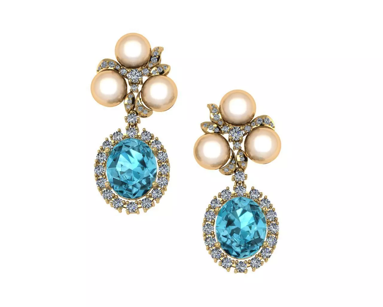 Pearl Blue Topaz And Diamond Earrings 3D print model